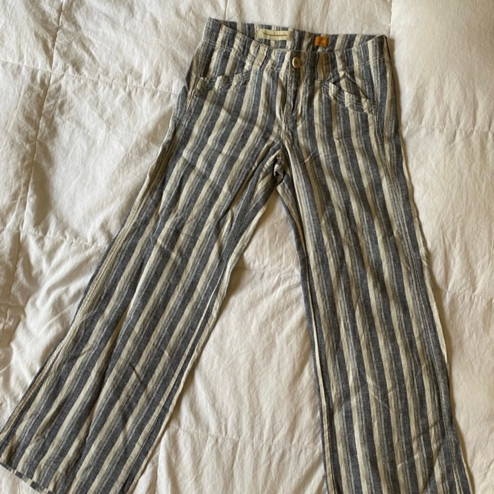 Pilcro and The Letterpress Anthropologie Linen Blend Blue Stripe Pants . Size 2